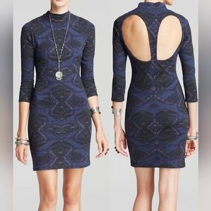 Free People Open Back Cut Out Mini Dress XS NWT Midnight Blue Boho Print